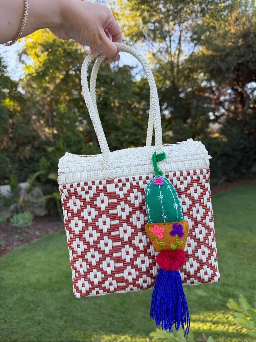 Woven Tote Bag with Pattern and Decorative Tassel
